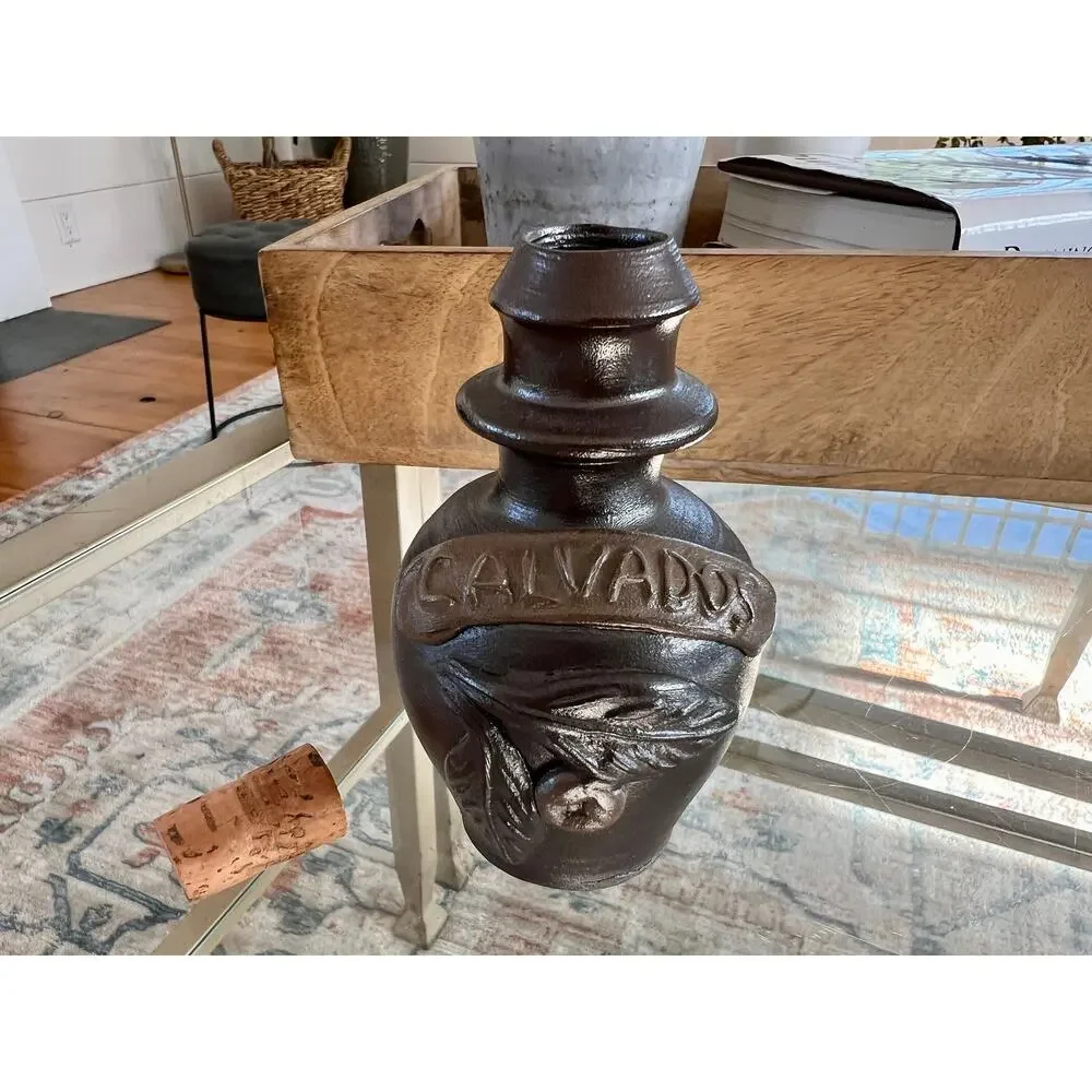 Vintage Calvados Pottery Brandy Jug Cork Top French Country Stoneware Turgis